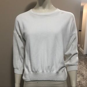 French Connection Classic White Ribbed Sleeve Top
